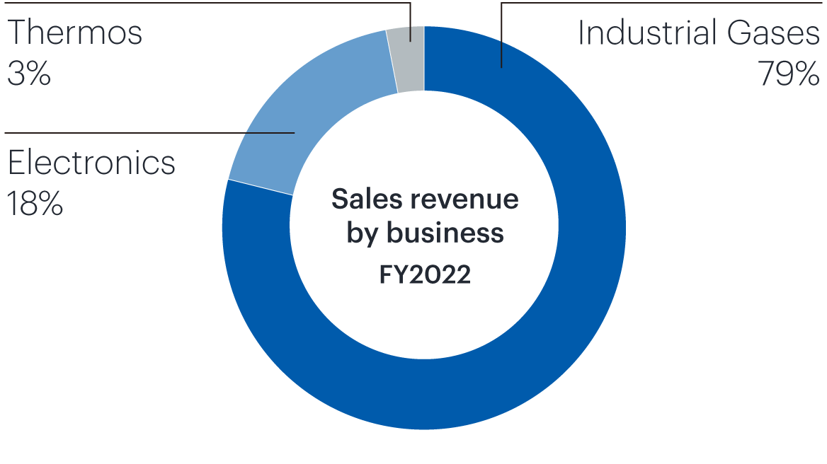 Sales revenue by business FY2022 Industrial Gases 79% Electronics 18% Thermos 3%